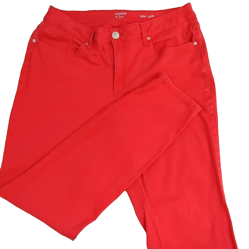 Crown & Ivy Curvy Womens Pants Coral Skinny